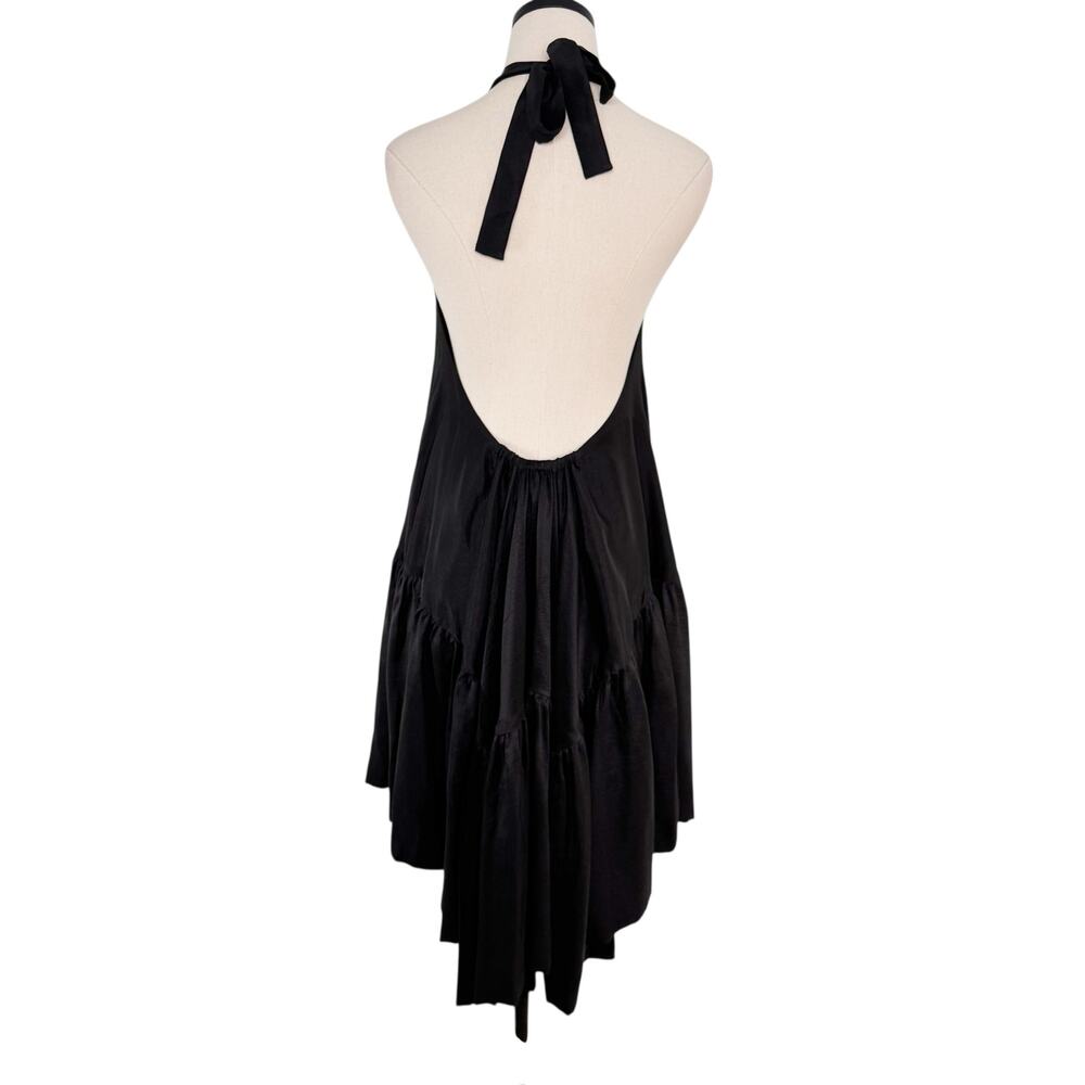 AZEEZA Winston Raw Silk Mini Dress Black High Low Halter Cocktail Party Size S - Picture 6 of 13